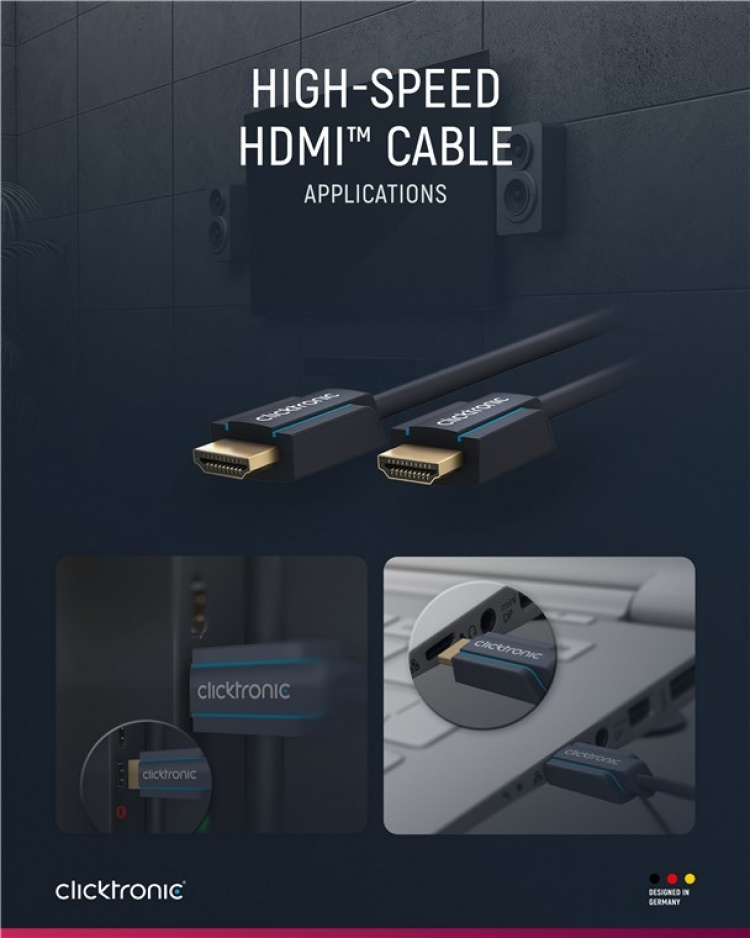 ClickTronic Højhastigheds HDMI™-kabel Premium-kabel | 1x HDMI™-stik 1x HDMI™-stik | 20,0 m | UHD 4K @ 30 Hz ClickTronic Højhastigheds HDMI™-kabel Premium-kabel | 1x HDMI™-stik 1x HDMI™-stik | 20,0 m | UHD 4K @ 30 Hz