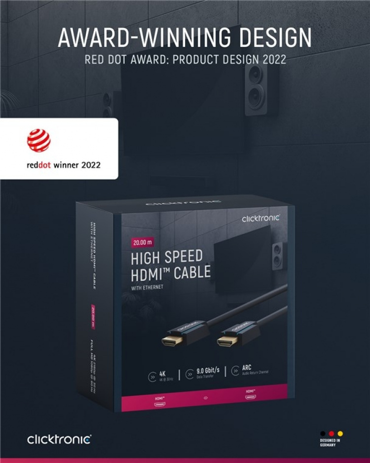 ClickTronic Højhastigheds HDMI™-kabel Premium-kabel | 1x HDMI™-stik 1x HDMI™-stik | 20,0 m | UHD 4K @ 30 Hz ClickTronic Højhastigheds HDMI™-kabel Premium-kabel | 1x HDMI™-stik 1x HDMI™-stik | 20,0 m | UHD 4K @ 30 Hz
