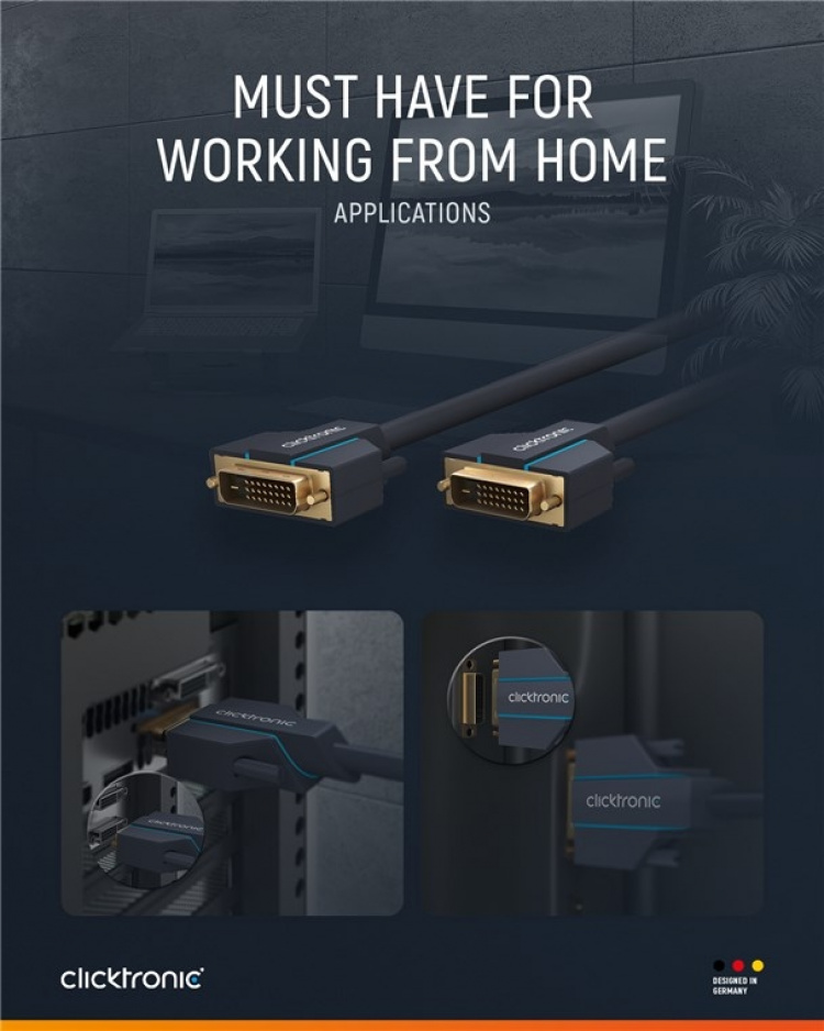 ClickTronic DVI-kabel Premium-kabel | 1x DVI-stik 1x DVI-stik | 5,0 m | WQXGA @ 60 Hz