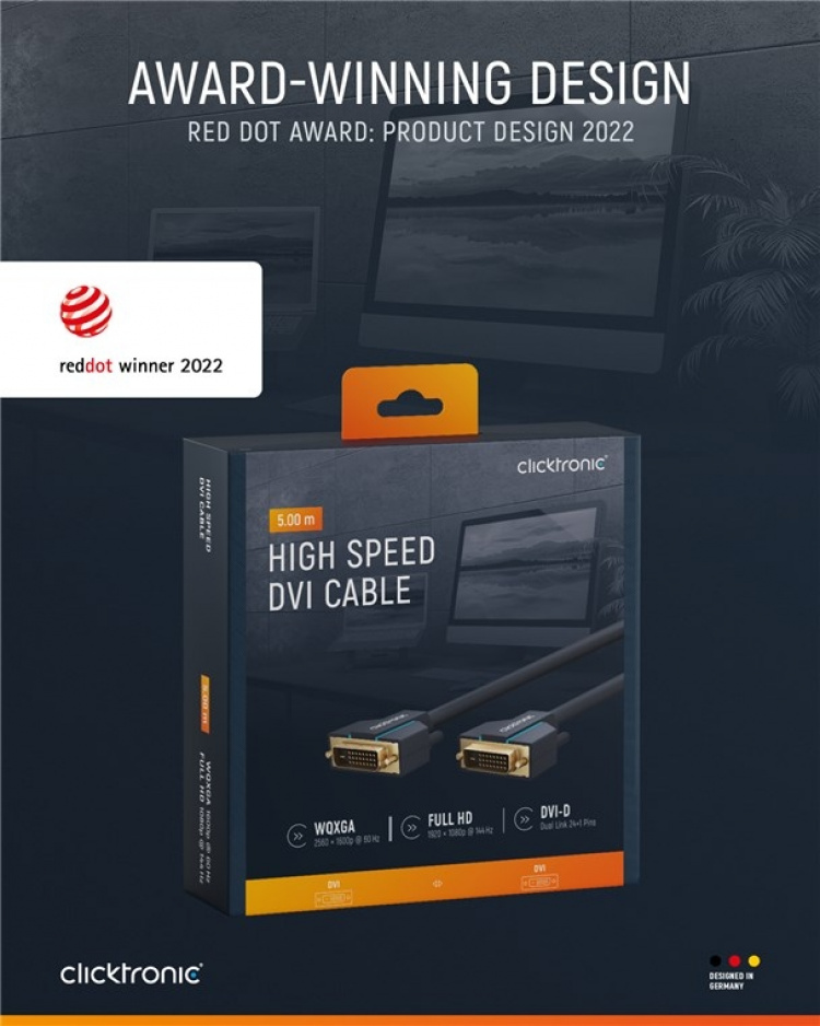 ClickTronic DVI-kabel Premium-kabel | 1x DVI-stik 1x DVI-stik | 5,0 m | WQXGA @ 60 Hz