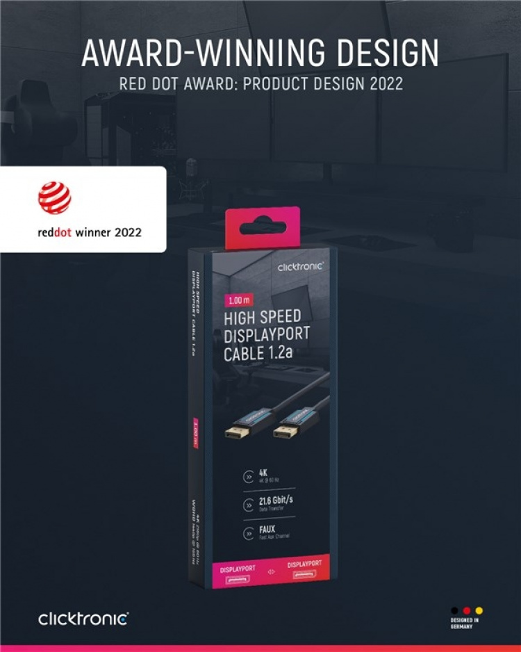 ClickTronic DisplayPort™-kabel Premium-kabel | 1x DisplayPort™-stik 1x DisplayPort™-stik | 1,0 m | UHD 4K @ 60 Hz ClickTronic DisplayPort™-kabel Premium-kabel | 1x DisplayPort™-stik 1x DisplayPort™-stik | 1,0 m | UHD 4K @ 60 Hz