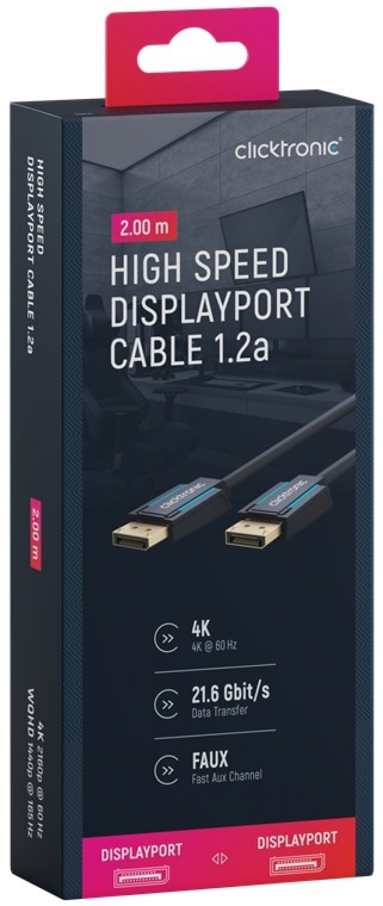 ClickTronic DisplayPort™-kabel Premium-kabel | 1x DisplayPort™-stik 1x DisplayPort™-stik | 2,0 m | UHD 4K @ 60 Hz ClickTronic DisplayPort™-kabel Premium-kabel | 1x DisplayPort™-stik 1x DisplayPort™-stik | 2,0 m | UHD 4K @ 60 Hz