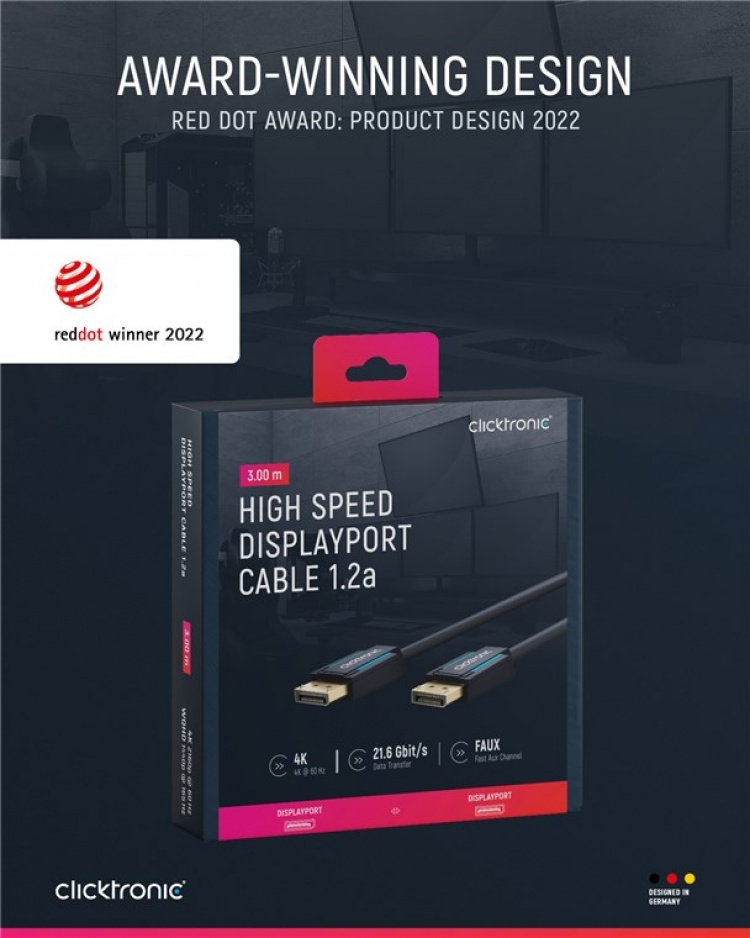 ClickTronic DisplayPort™-kabel Premium-kabel | 1x DisplayPort™-stik 1x DisplayPort™-stik | 3,0 m | UHD 4K @ 60 Hz ClickTronic DisplayPort™-kabel Premium-kabel | 1x DisplayPort™-stik 1x DisplayPort™-stik | 3,0 m | UHD 4K @ 60 Hz