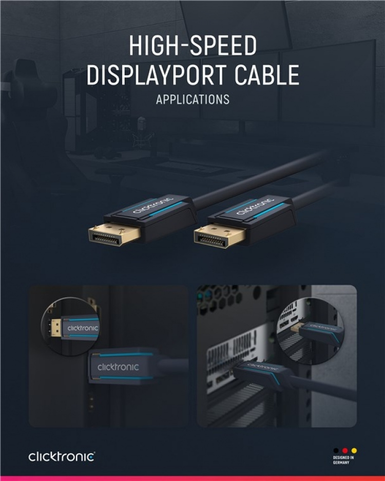 ClickTronic DisplayPort™-kabel Premium-kabel | 1x DisplayPort™-stik 1x DisplayPort™-stik | 5,0 m | UHD 4K @ 60 Hz ClickTronic DisplayPort™-kabel Premium-kabel | 1x DisplayPort™-stik 1x DisplayPort™-stik | 5,0 m | UHD 4K @ 60 Hz