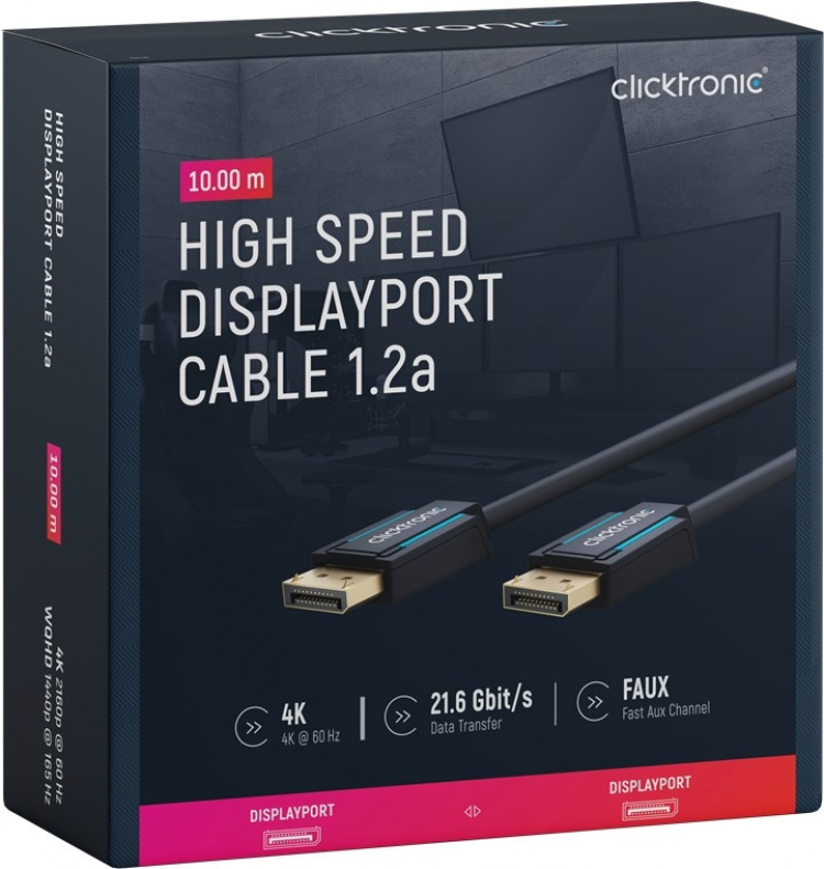 ClickTronic DisplayPort™-kabel Premium-kabel | 1x DisplayPort™-stik 1x DisplayPort™-stik | 7,5 m | UHD 4K @ 60 Hz ClickTronic DisplayPort™-kabel Premium-kabel | 1x DisplayPort™-stik 1x DisplayPort™-stik | 7,5 m | UHD 4K @ 60 Hz