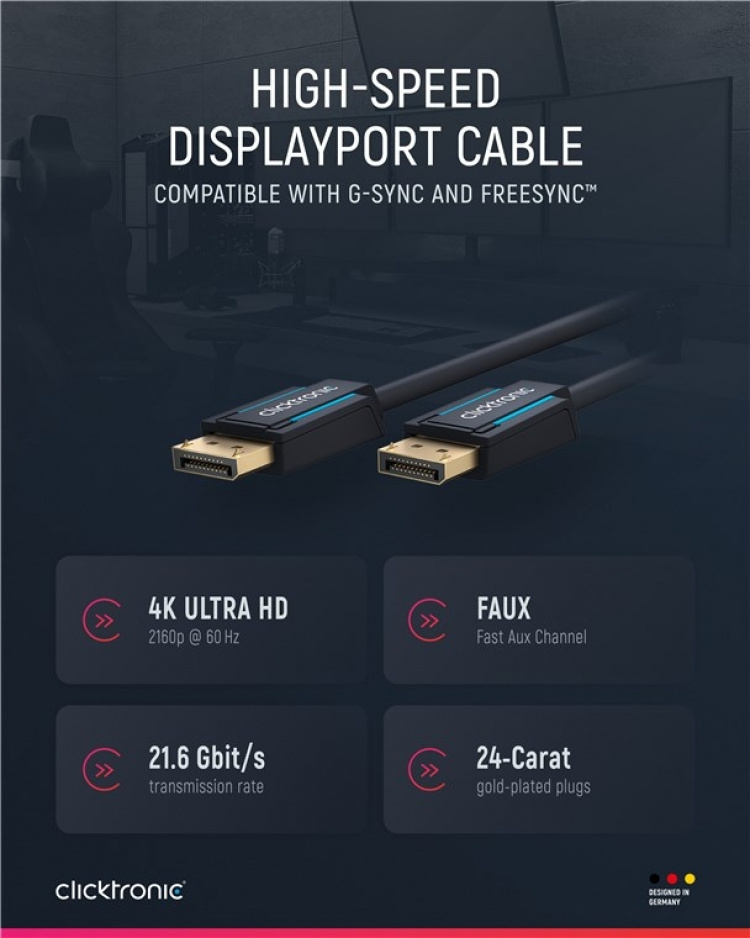ClickTronic DisplayPort™-kabel Premium-kabel | 1x DisplayPort™-stik 1x DisplayPort™-stik | 7,5 m | UHD 4K @ 60 Hz ClickTronic DisplayPort™-kabel Premium-kabel | 1x DisplayPort™-stik 1x DisplayPort™-stik | 7,5 m | UHD 4K @ 60 Hz