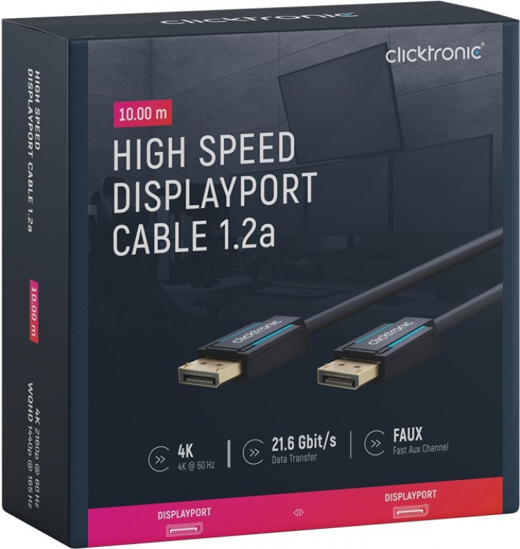 ClickTronic DisplayPort™-kabel Premium-kabel | 1x DisplayPort™-stik 1x DisplayPort™-stik | 10,0 m | UHD 4K @ 60 Hz