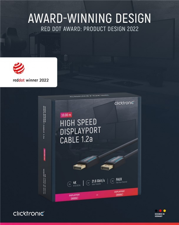 ClickTronic DisplayPort™-kabel Premium-kabel | 1x DisplayPort™-stik 1x DisplayPort™-stik | 10,0 m | UHD 4K @ 60 Hz