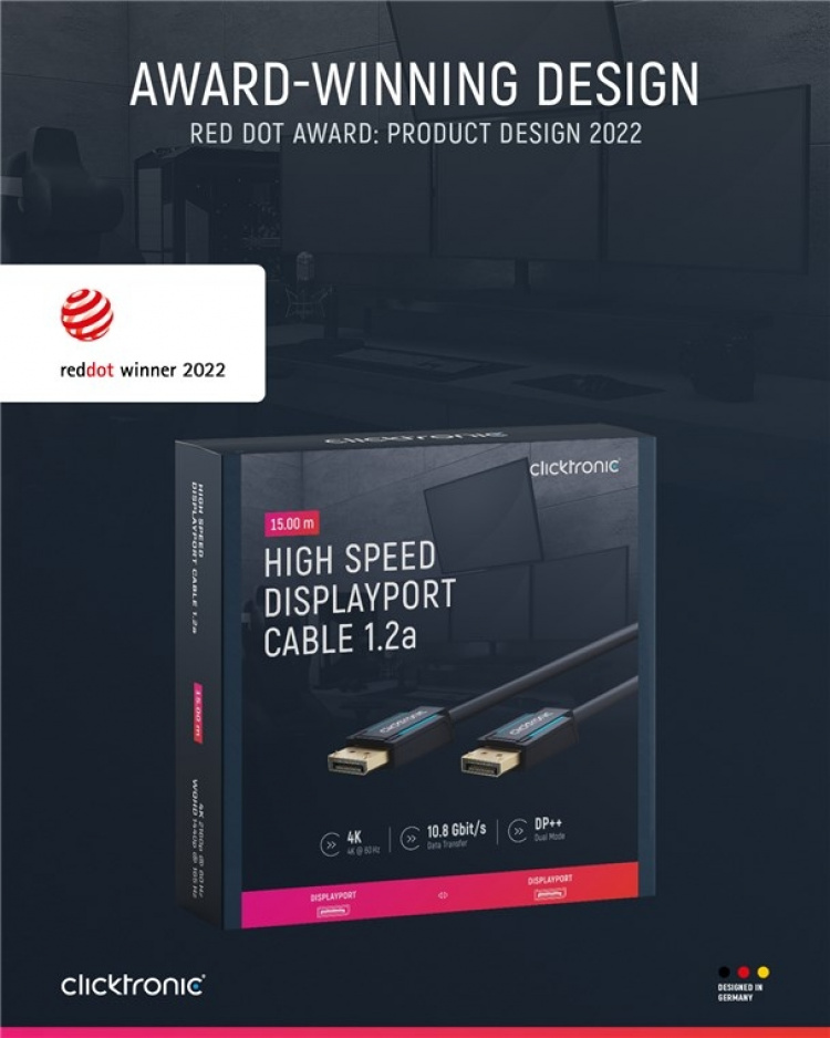 ClickTronic DisplayPort™-kabel Premium-kabel | 1x DisplayPort™-stik 1x DisplayPort™-stik | 15,0 m | UHD 4K @ 60 Hz