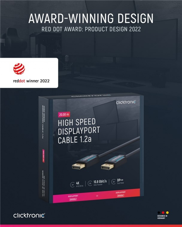 ClickTronic DisplayPort™-kabel Premium-kabel | 1x DisplayPort™-stik 1x DisplayPort™-stik | 20,0 m | UHD 4K @ 60 Hz ClickTronic DisplayPort™-kabel Premium-kabel | 1x DisplayPort™-stik 1x DisplayPort™-stik | 20,0 m | UHD 4K @ 60 Hz