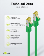Goobay RJ45 netværkskabel S/FTP (PiMF), 500 MHz, med CAT 7 råkabel, grøn, 25 m LSZH halogenfri kabelkappe, kobber, RJ45-hanstik (CAT 6A)