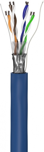 Goobay CAT 5e Netværkskabel, F/UTP, 100 m, blå Kobberbeklædt aluminiumleder (CCA), AWG 26/7 (stranded), PVC-kabelbeklædning