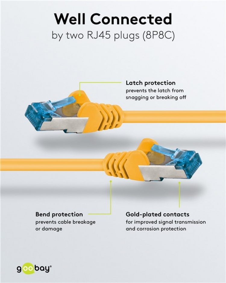 Goobay Netværkskabel CAT 6A, S/FTP (PiMF), gul, 5 m kobberleder (CU), halogenfri kabelkappe (LSZH) Goobay Netværkskabel CAT 6A, S/FTP (PiMF), gul, 5 m kobberleder (CU), halogenfri kabelkappe (LSZH)