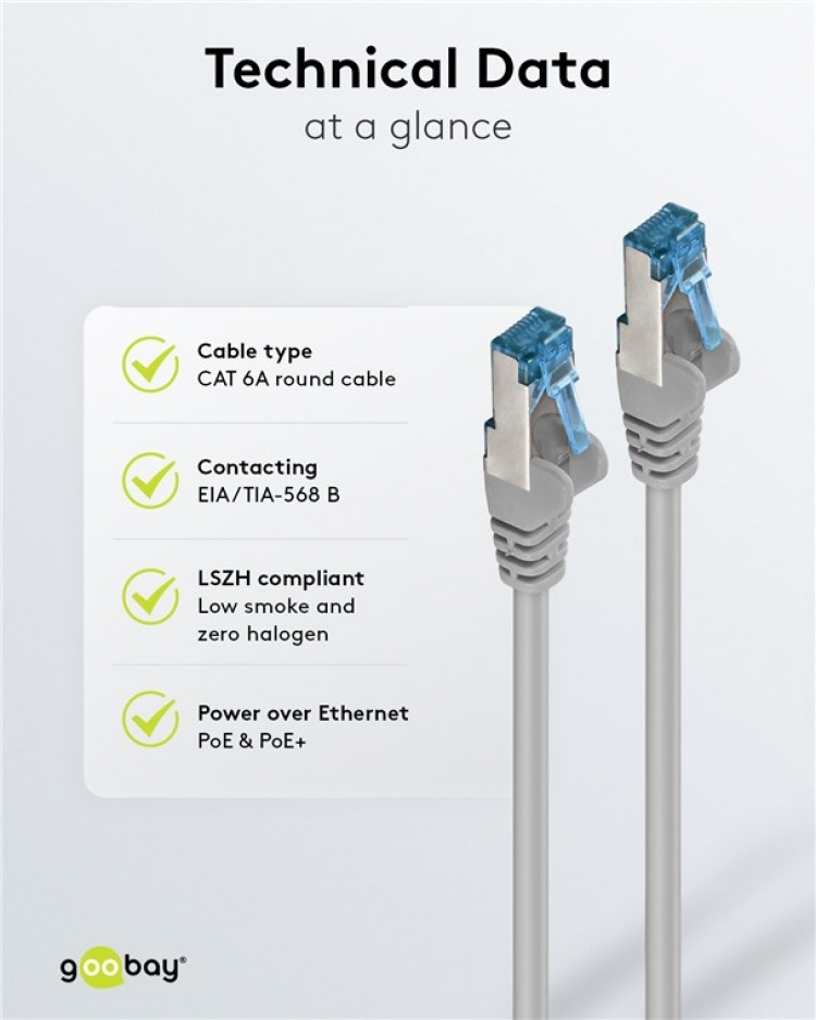 Goobay Netværkskabel CAT 6A, S/FTP (PiMF), grå, 30 m kobberleder (CU), halogenfri kabelkappe (LSZH) Goobay Netværkskabel CAT 6A, S/FTP (PiMF), grå, 30 m kobberleder (CU), halogenfri kabelkappe (LSZH)
