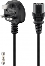 Goobay UK koldt apparatkabel, 1,5 m, sort Britisk 3-polet stik (type G, BS 1363) > apparatudtag C13 (IEC-stik)