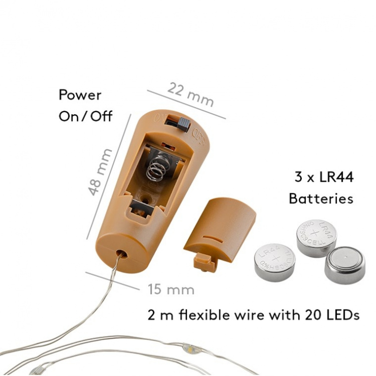 Goobay 10 x 20 LED flaske fe lys Atmosfærisk belysning dekoration til glasflasker