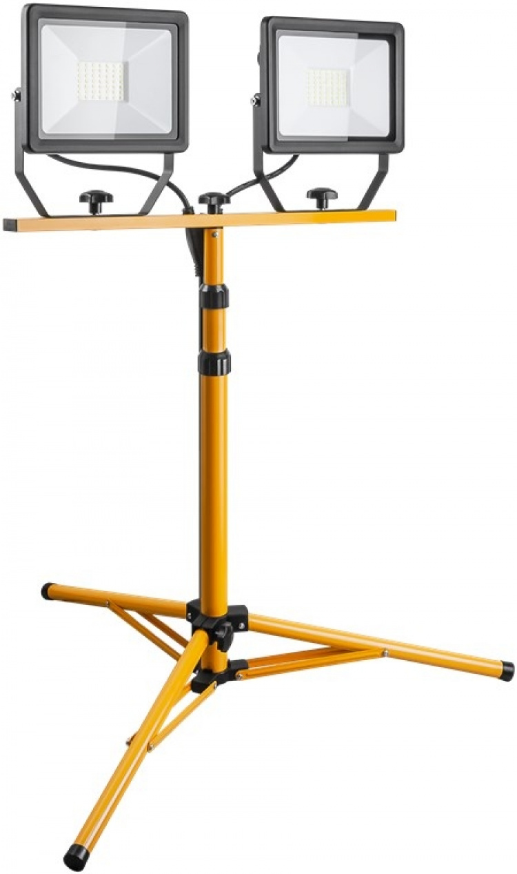 Goobay LED konstruktions spotlight med teleskopisk stativ, 2x 50 W med i alt 8500 lm og koldt hvidt lys (6500 K), velegnet til indendørs og udendørs brug (IP65)