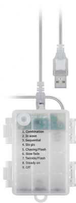 Goobay 300 LED-lysgardin med fjernbetjening, timerfunktion, 8 lysindstillinger, lysdæmper, USB- og batteridrift, varm-hvid (3000 K)