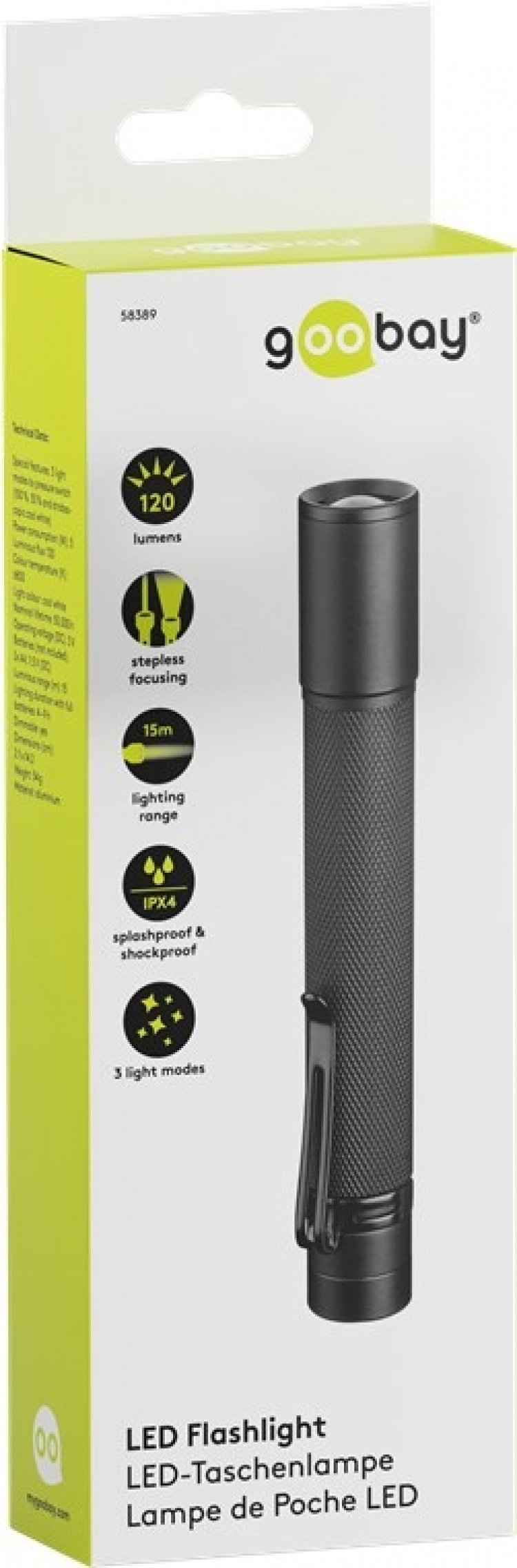 Goobay LED-lommelygte Zoom 120 ideel til fritid, sport, camping, fiskeri, jagt og vejhjælp