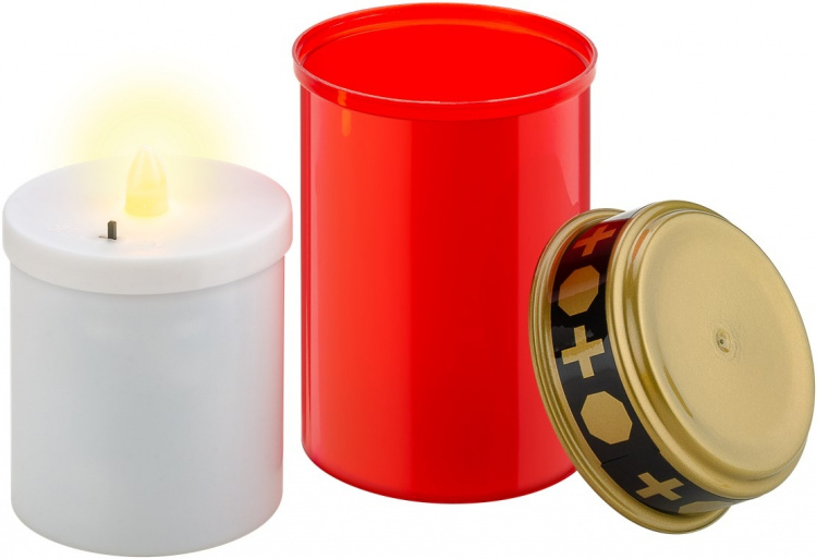 Goobay LED gravlys, rød med realistisk flimrende effekt, varm hvid (3000 K), batteridrevet (2x AA), til indendørs og udendørs brug (IP44)