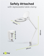 Goobay LED-luplampe med klemme, 8 W, hvid 650 lm, 127 mm krystalglaslinse, 1,75x forstørrelse, 3 dioptrier
