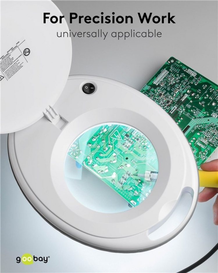 Goobay LED-luplampe med klemme, 8 W, hvid 650 lm, 127 mm glaslinse, 1,75x forstørrelse, 3 dioptrier Goobay LED-luplampe med klemme, 8 W, hvid 650 lm, 127 mm glaslinse, 1,75x forstørrelse, 3 dioptrier