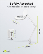 Goobay LED-luplampe med klemme, 9 W, hvid 80-730 lm, dæmpbar, 127 mm krystalglaslinse, 1,75x forstørrelse, 3 dioptrier