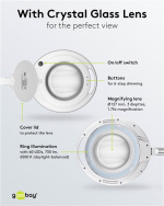 Goobay LED-luplampe med klemme, 9 W, hvid 80-730 lm, dæmpbar, 127 mm krystalglaslinse, 1,75x forstørrelse, 3 dioptrier