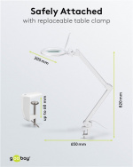 Goobay LED-luplampe med klemme, 10 W, hvid 800 lm, lysstyrke og lysfarve justerbar, 127 mm glaslinse, 1,75x forstørrelse, 3 dioptrier