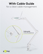 Goobay LED-luplampe med klemme, 10 W, hvid 800 lm, lysstyrke og lysfarve justerbar, 127 mm glaslinse, 1,75x forstørrelse, 3 dioptrier