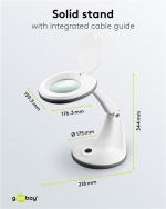 Goobay LED-luplampe med fod, 6 W, hvid 450 lm, 100 mm glaslinse, 1,75x forstørrelse, 3 dioptrier Goobay LED-luplampe med fod, 6 W, hvid 450 lm, 100 mm glaslinse, 1,75x forstørrelse, 3 dioptrier
