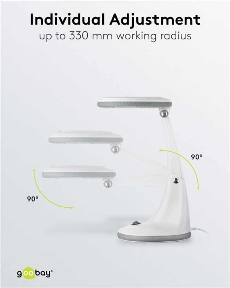 Goobay LED-luplampe med fod, 6 W, hvid 450 lm, 100 mm glaslinse, 1,75x forstørrelse, 3 dioptrier Goobay LED-luplampe med fod, 6 W, hvid 450 lm, 100 mm glaslinse, 1,75x forstørrelse, 3 dioptrier