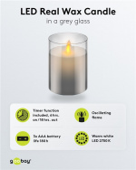 Goobay LED ægte vokslys i glas, 7,5 x 10 cm smuk og sikker belysningsløsning til mange områder som huse og loggier, kontorer eller skoler