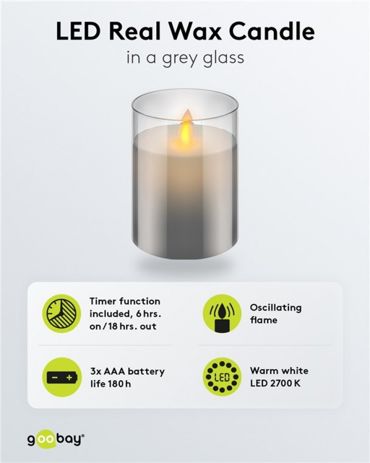 Goobay LED ægte vokslys i glas, 7,5 x 10 cm smuk og sikker belysningsløsning til mange områder som huse og loggier, kontorer eller skoler