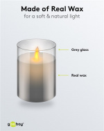 Goobay LED ægte vokslys i glas, 7,5 x 10 cm smuk og sikker belysningsløsning til mange områder som huse og loggier, kontorer eller skoler