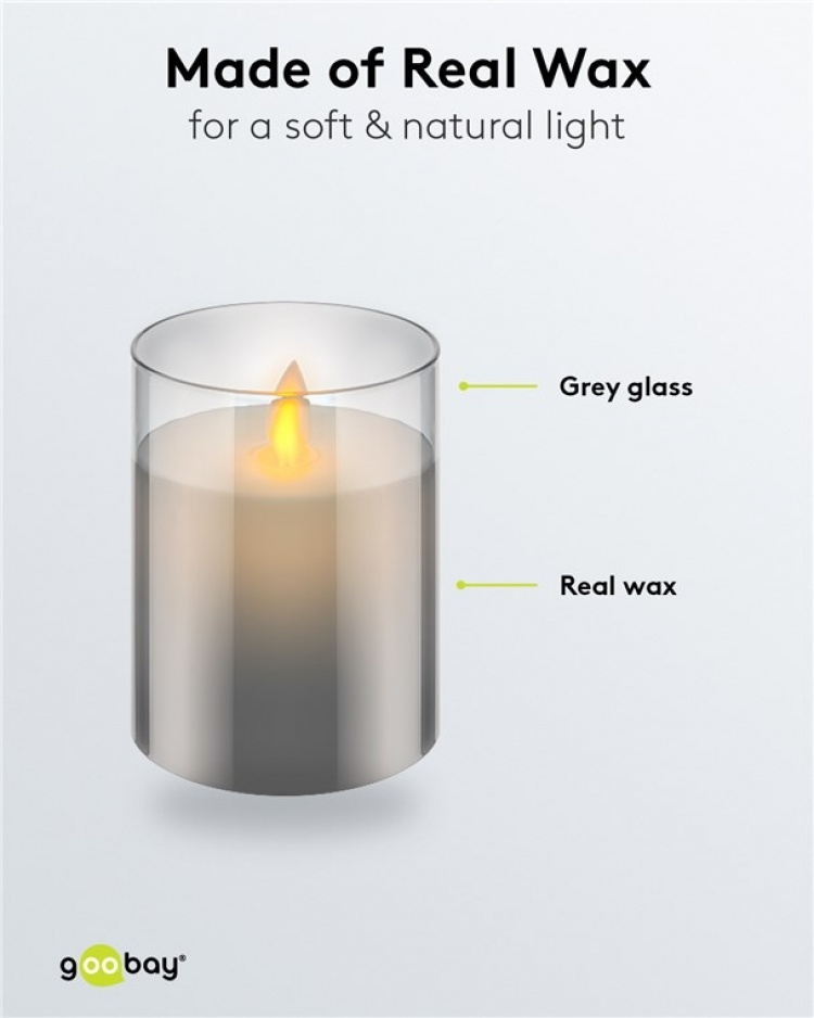 Goobay LED ægte vokslys i glas, 7,5 x 10 cm smuk og sikker belysningsløsning til mange områder som huse og loggier, kontorer eller skoler