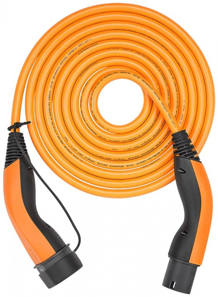 LAPP MOBILITY HELIX Type 2 opladningskabel, op til 22 kW, 5 m, orange (5555935015) 32 A, 3-faset, til opladning af hybrid- og elbiler med Type 2-tilslutning