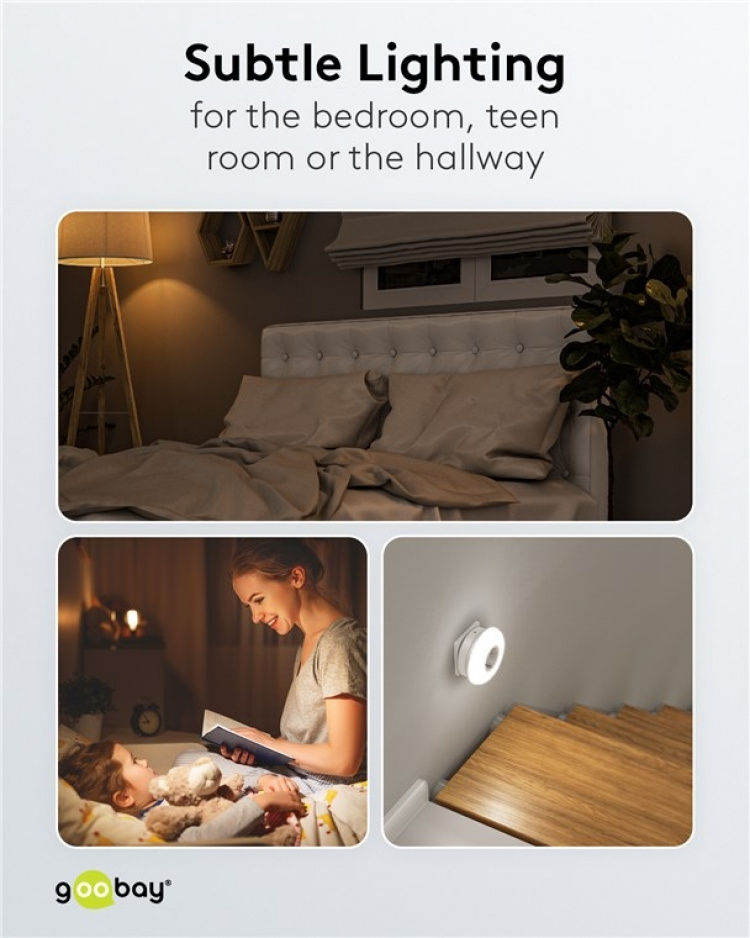 Goobay LED-natlampe til stikkontakt med farveændringsfunktion (grøn, blå, dagslys hvid), skumringsensor og stikkontakt med jordforbindelse (type F) Goobay LED-natlampe til stikkontakt med farveændringsfunktion (grøn, blå, dagslys hvid), skumringsensor og stikkontakt med jordforbindelse (type F)