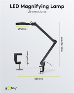 Goobay LED-luplampe med klemme, 10 W, sort 800 lm, lysstyrke og lysfarve justerbar, 127 mm glaslinse, 1,75x forstørrelse, 3 dioptrier