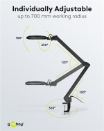 Goobay LED-luplampe med klemme, 10 W, sort 800 lm, lysstyrke og lysfarve justerbar, 127 mm glaslinse, 1,75x forstørrelse, 3 dioptrier