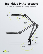 Goobay LED-luplampe med klemme, 8 W, sort 650 lm, 127 mm glaslinse, 1,75x forstørrelse, 3 dioptrier