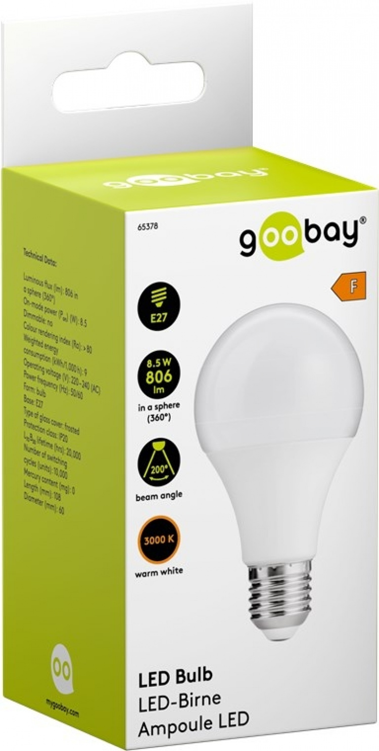 Goobay LED-pære, 8,5 W sokkel E27, varm hvid, kan ikke dæmpes