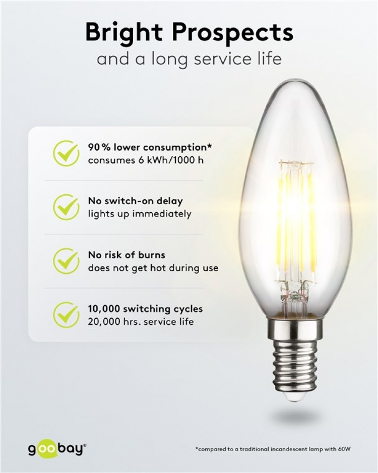 Goobay Filament-LED-kertepære, 6 W sokkel E14, varm hvid, kan ikke dæmpes