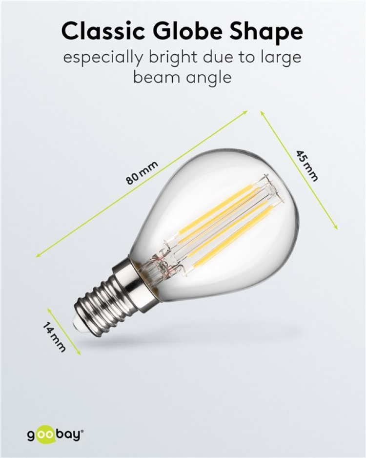Goobay Filament-LED mini globe, 4 W sokkel E14, varm hvid, kan ikke dæmpes