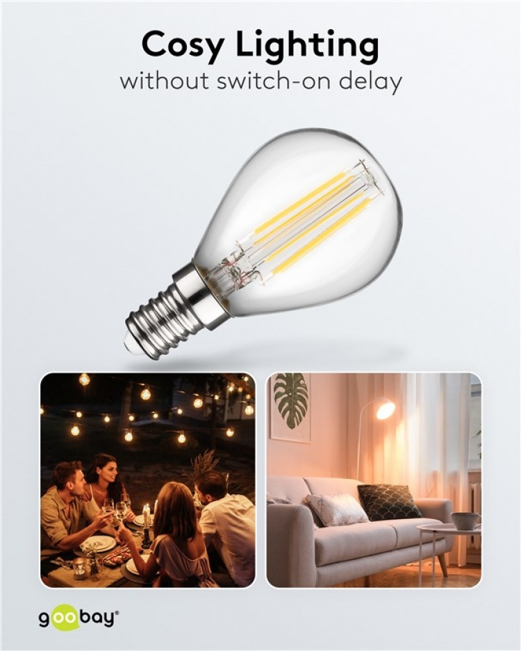Goobay Filament-LED mini globe, 4 W sokkel E14, varm hvid, kan ikke dæmpes