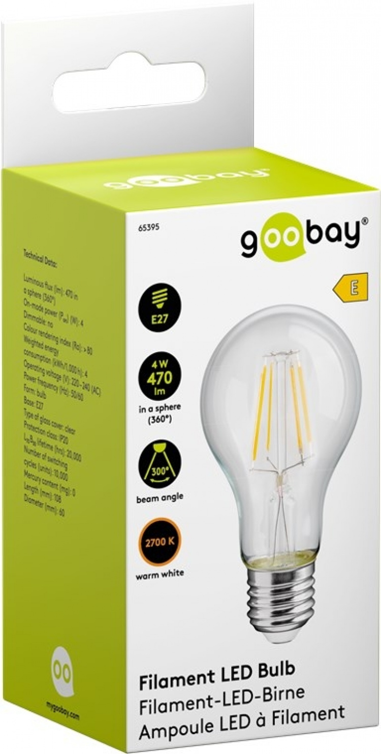 Goobay Filament-LED-pære, 4 W sokkel E27, varm hvid, kan ikke dæmpes