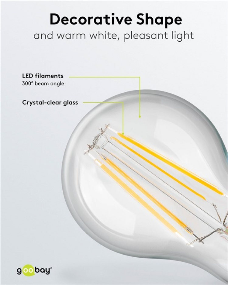 Goobay Filament-LED-pære, 7 W sokkel E27, varm hvid, kan ikke dæmpes