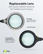 Goobay LED-luplampe med klemme, 6 W, sort 480 lm, 100 mm glaslinse, 1,75x forstørrelse, 3 dioptrier