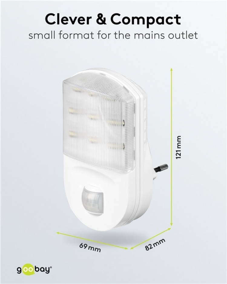 Goobay LED-nattelys med bevægelsesdetektor kold hvid, 120° detektion, 5 m rækkevidde, til indendørs brug (IP20)