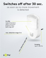 Goobay LED-nattelys med bevægelsesdetektor kold hvid, 120° detektion, 5 m rækkevidde, til indendørs brug (IP20)